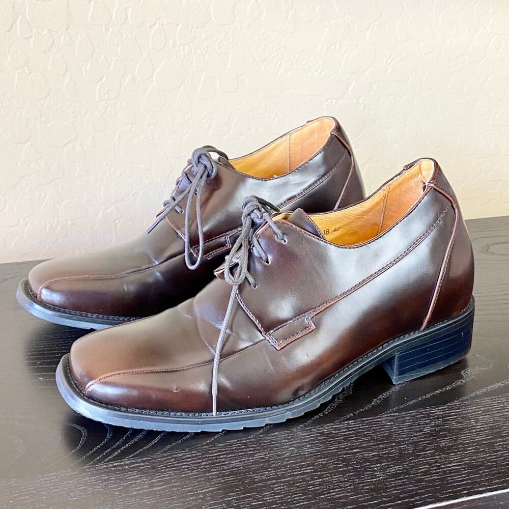 Height Increased Brown Leather Dress Shoes - Picture 2 of 10